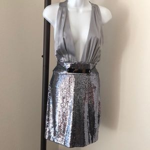 Bebe Silver Sequin Mini Dress